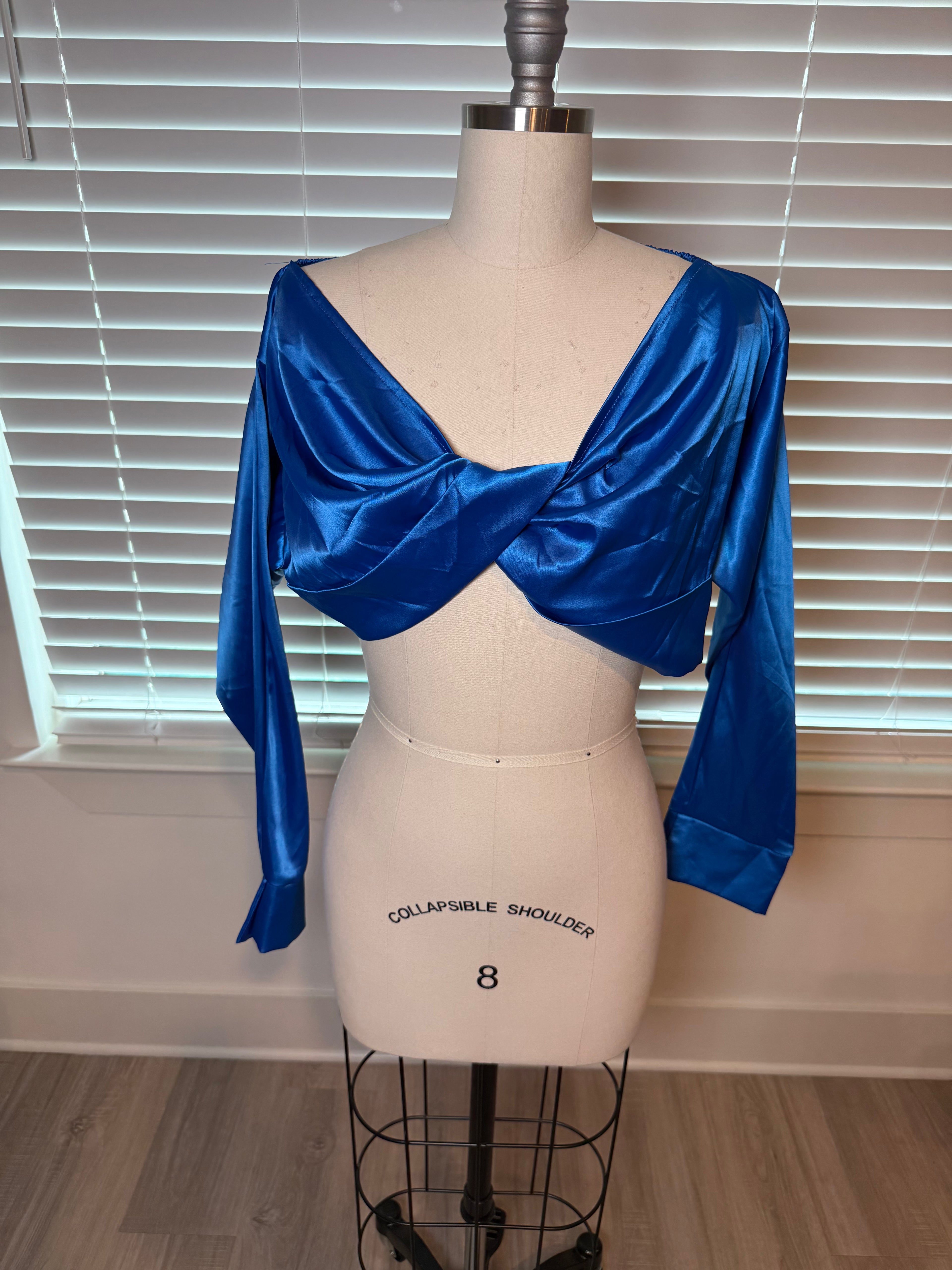 Blue Satin Crop Top