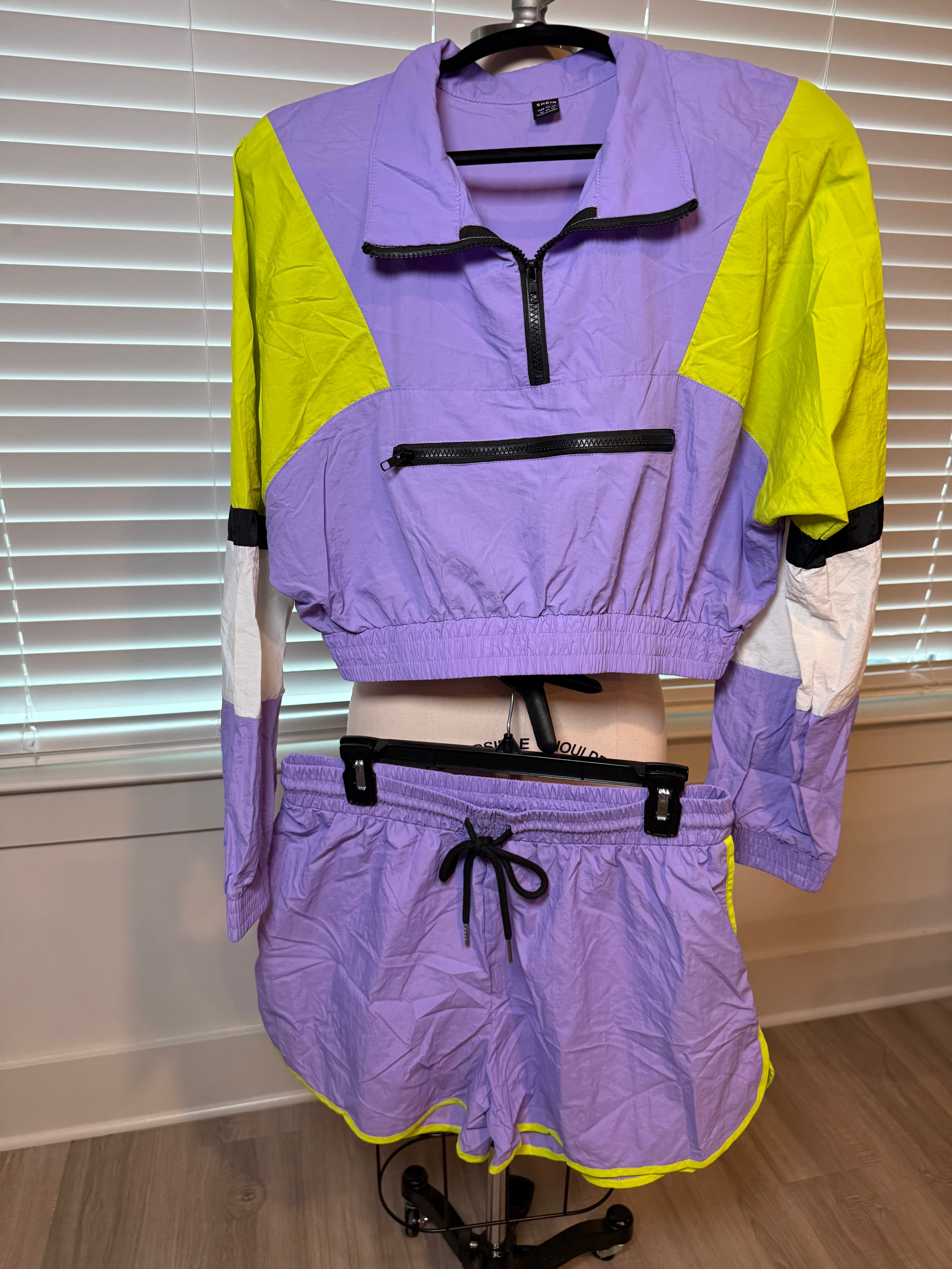 2-Piece Purple/Lime Green Short Set (NEW)