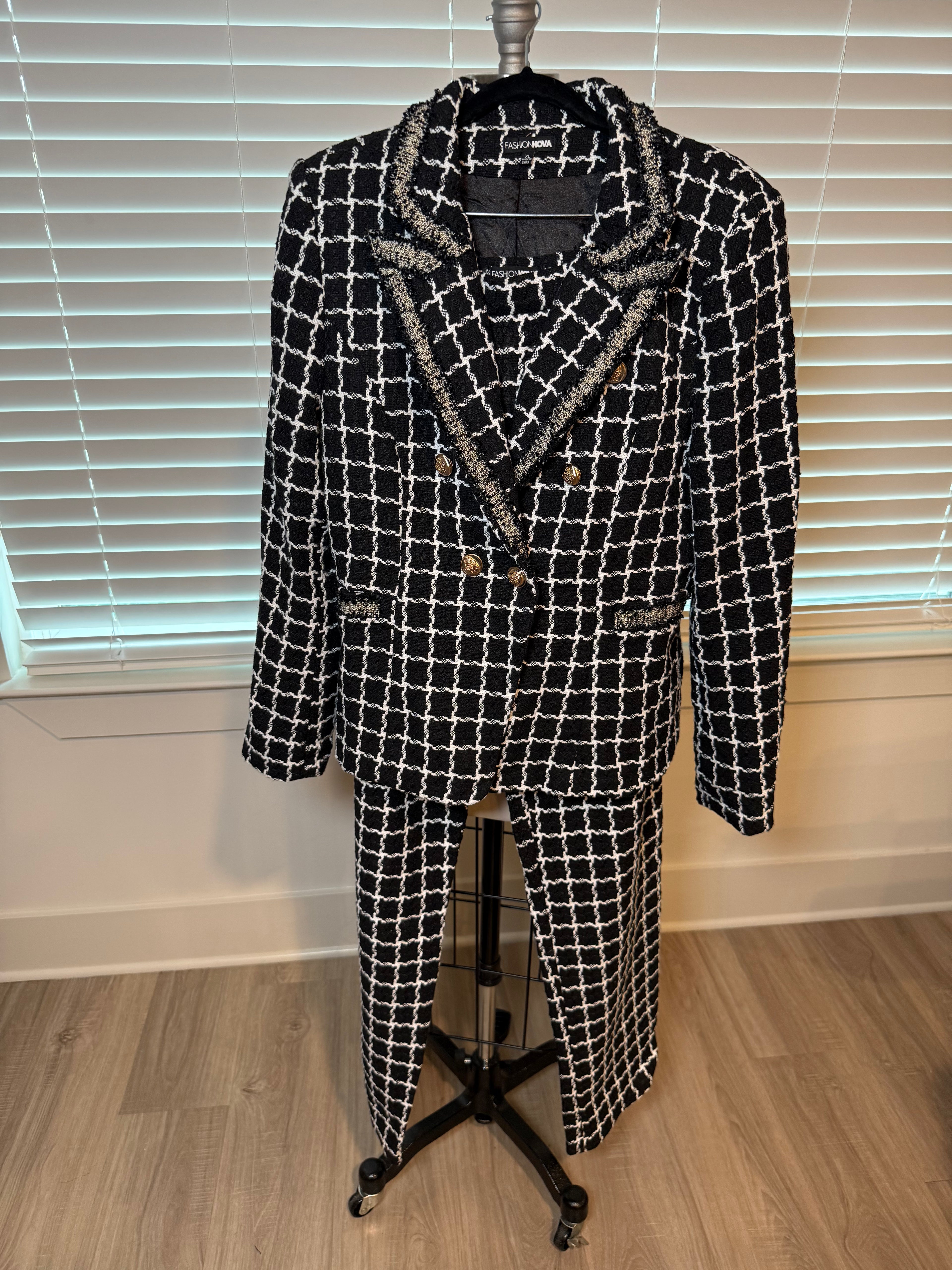 Black & White Plaid Wool Suit