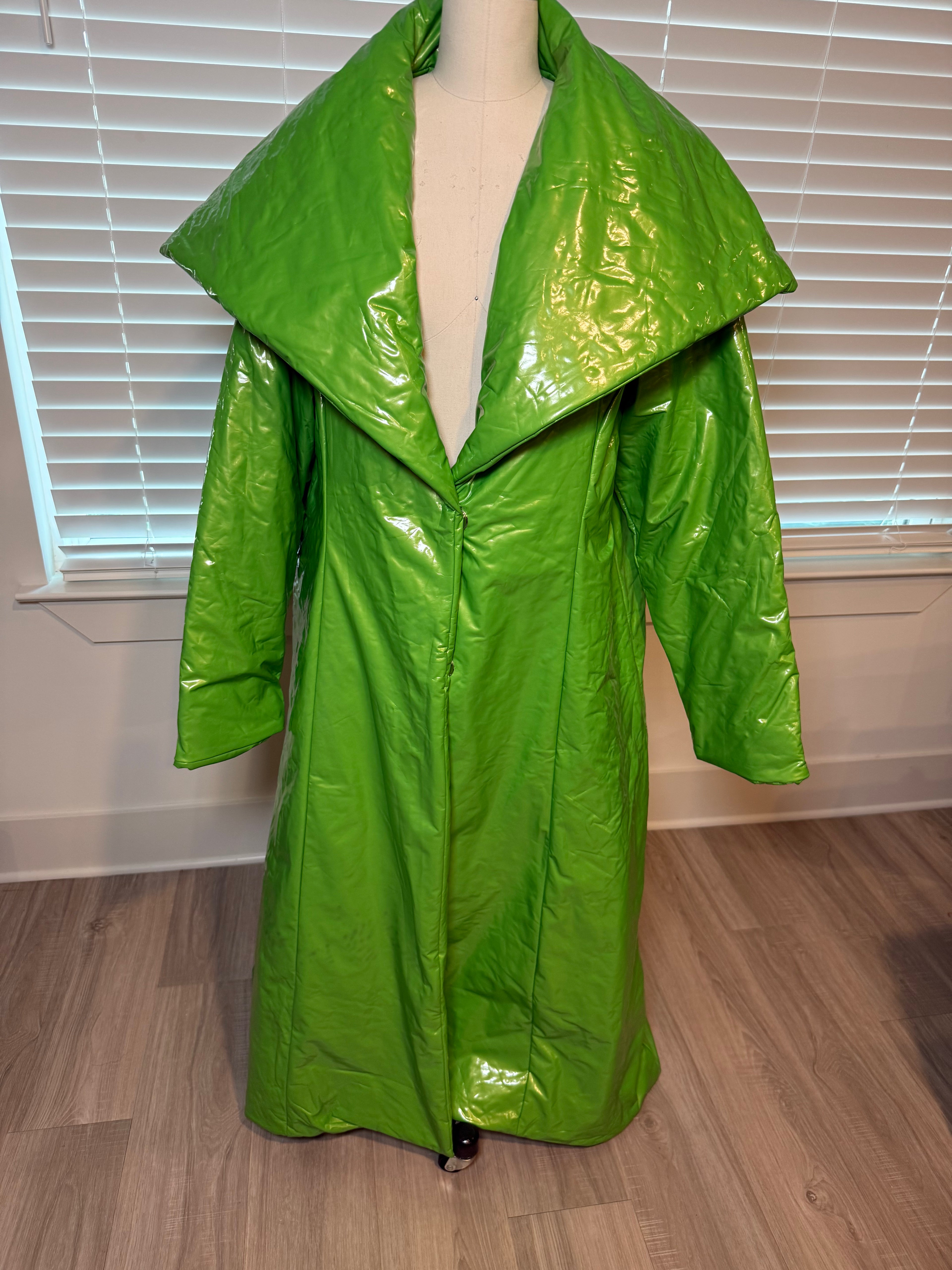 Lime Green Patin Leather Trench
