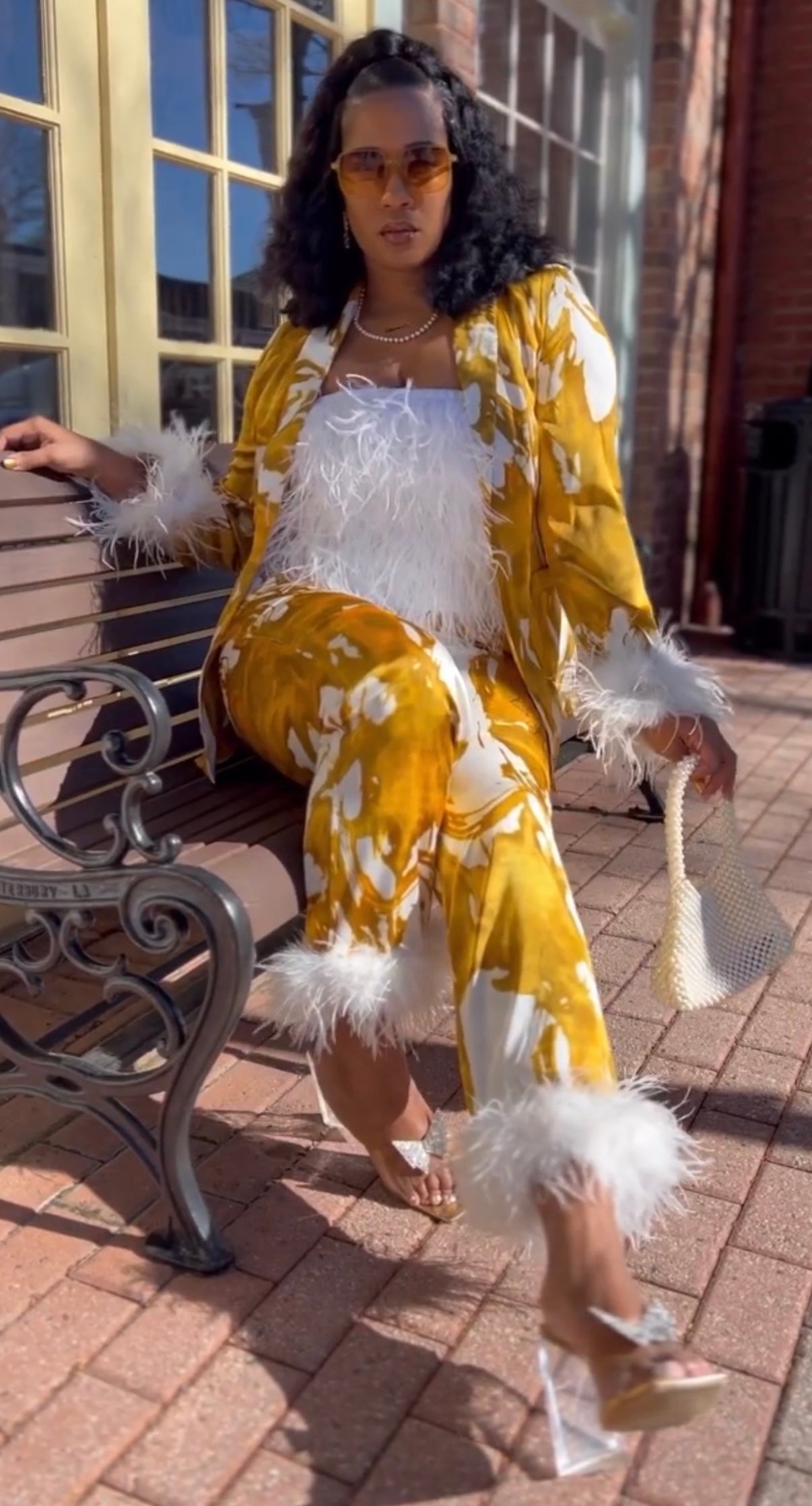 Gold & White Feather Suit
