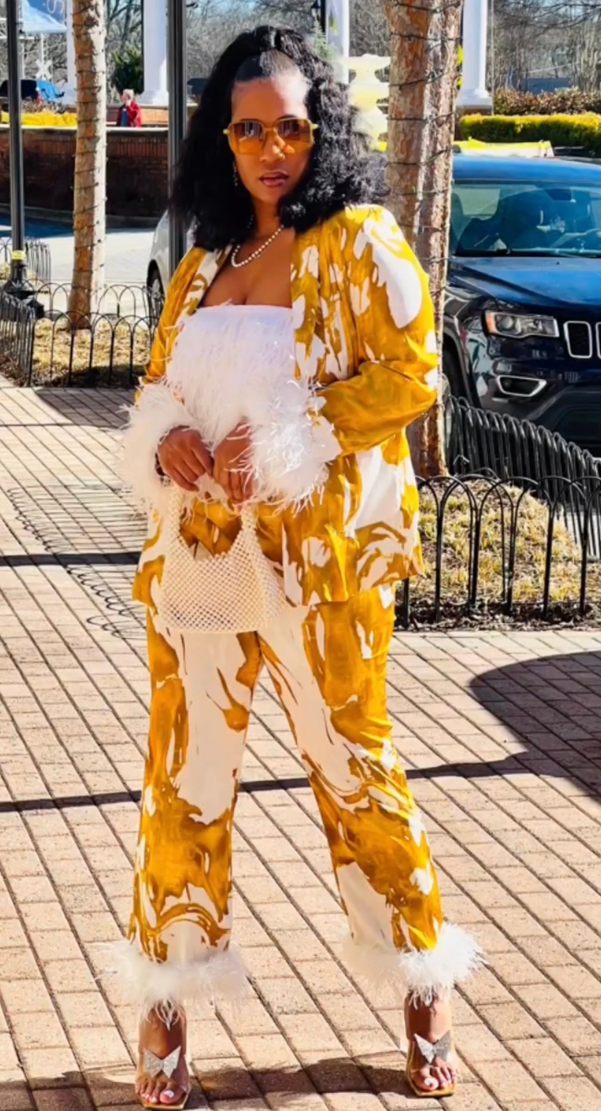 Gold & White Feather Suit