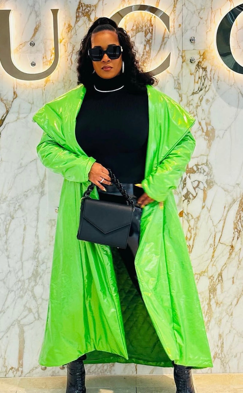 Lime Green Patin Leather Trench